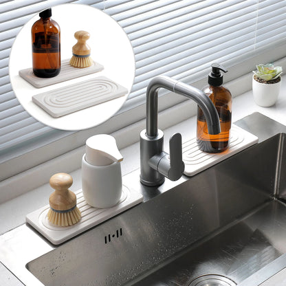 Faucet Mats Diatom Mud Kitchen Sink Water Absorbent Stone Sink Tray Fast Drying Sink Wash Diatomite Mats Bathroom Counter 2PC