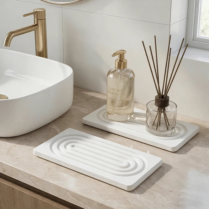 Faucet Mats Diatom Mud Kitchen Sink Water Absorbent Stone Sink Tray Fast Drying Sink Wash Diatomite Mats Bathroom Counter 2PC