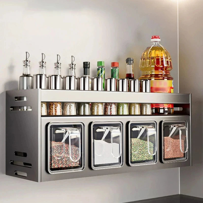 Home Household Multi Functional Wall Mounted Spice Rack Stainless Steel Kitchen Storage for Jars Bottles Organizador De Cocina