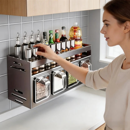 Home Household Multi Functional Wall Mounted Spice Rack Stainless Steel Kitchen Storage for Jars Bottles Organizador De Cocina