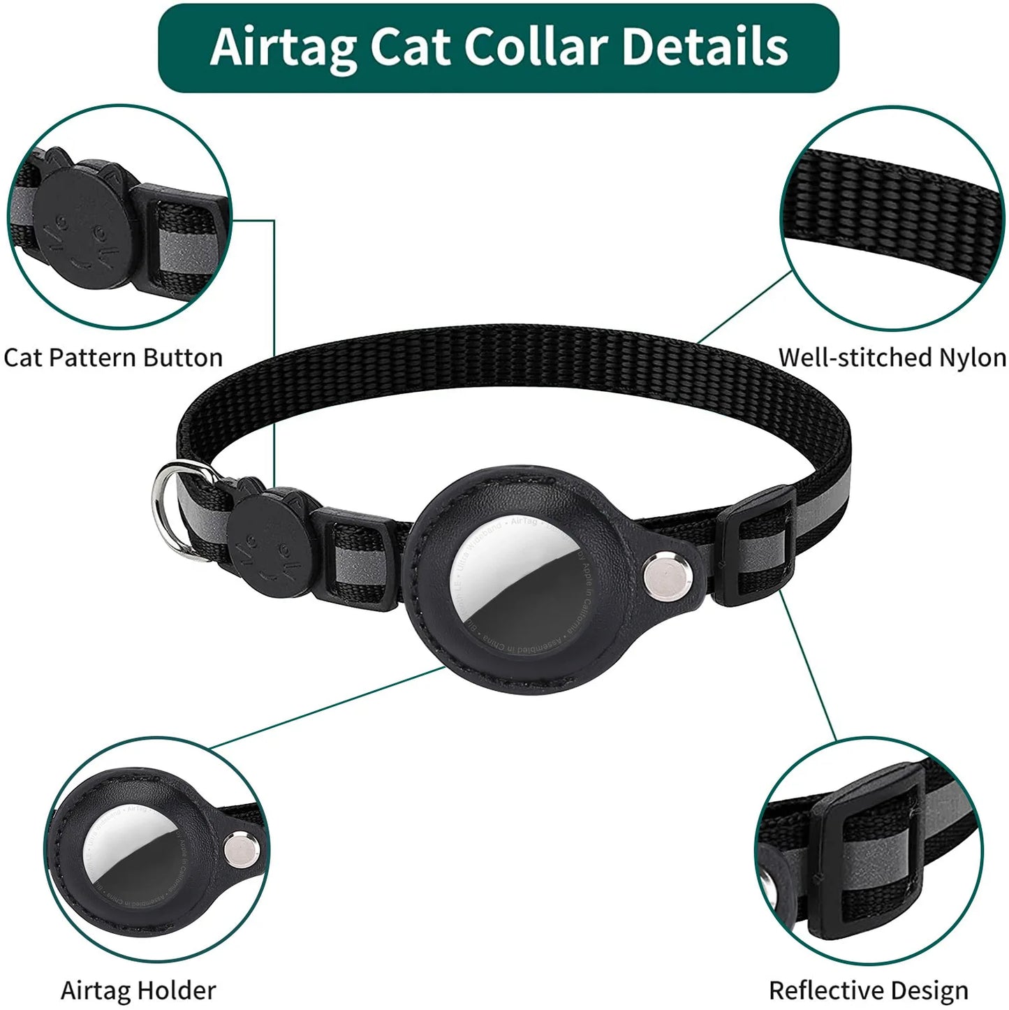 AirTag Case Collar with Bell, Reflective Anti Lost Locator Dog Tracker AirTag Holder Pet Air Tag Case