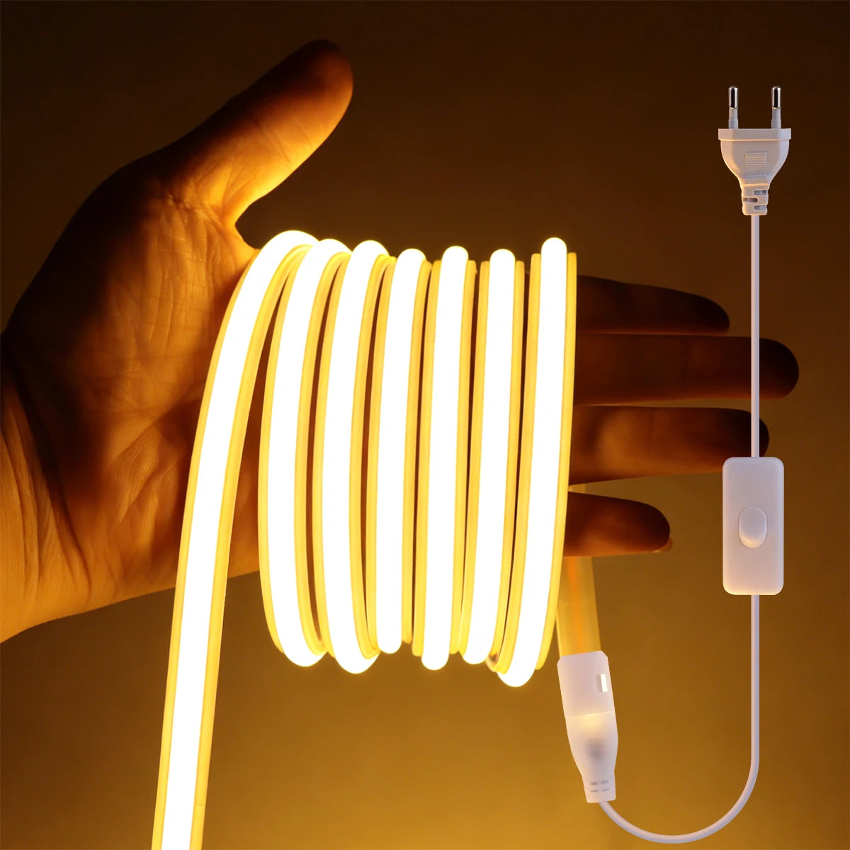 220V COB Led Strip High Density Waterproof COB LED Strip EU Plug Flexible Ribbon for Kitchen Cocina Cabinet Outdoor Garden Light