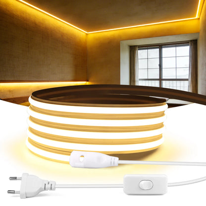 220V COB Led Strip High Density Waterproof COB LED Strip EU Plug Flexible Ribbon for Kitchen Cocina Cabinet Outdoor Garden Light