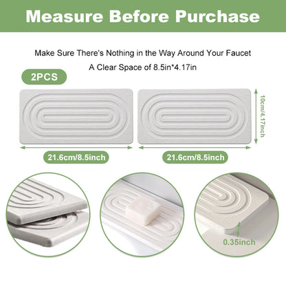 Faucet Mats Diatom Mud Kitchen Sink Water Absorbent Stone Sink Tray Fast Drying Sink Wash Diatomite Mats Bathroom Counter 2PC