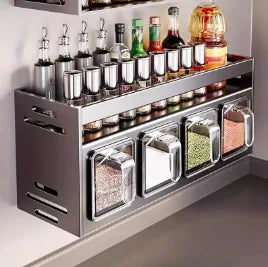 Home Household Multi Functional Wall Mounted Spice Rack Stainless Steel Kitchen Storage for Jars Bottles Organizador De Cocina