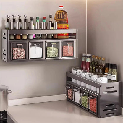Home Household Multi Functional Wall Mounted Spice Rack Stainless Steel Kitchen Storage for Jars Bottles Organizador De Cocina