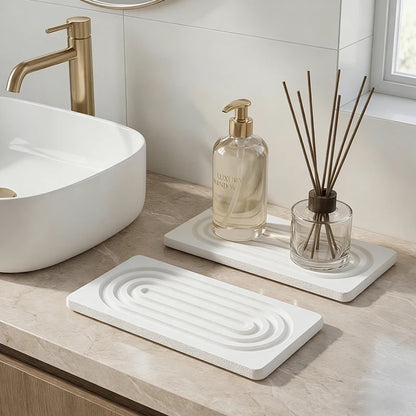 Faucet Mats Diatom Mud Kitchen Sink Water Absorbent Stone Sink Tray Fast Drying Sink Wash Diatomite Mats Bathroom Counter 2PC
