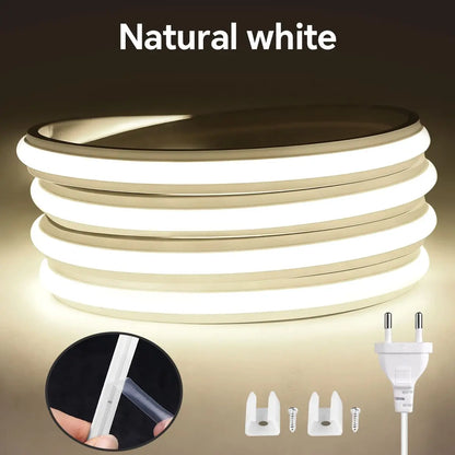 220V COB Led Strip High Density Waterproof COB LED Strip EU Plug Flexible Ribbon for Kitchen Cocina Cabinet Outdoor Garden Light