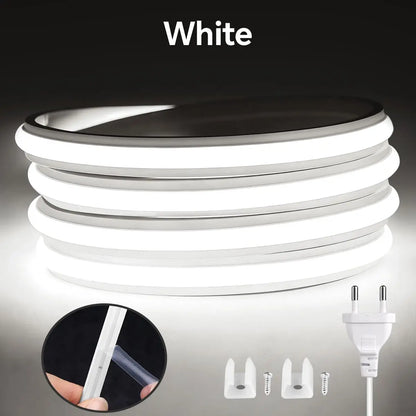 220V COB Led Strip High Density Waterproof COB LED Strip EU Plug Flexible Ribbon for Kitchen Cocina Cabinet Outdoor Garden Light